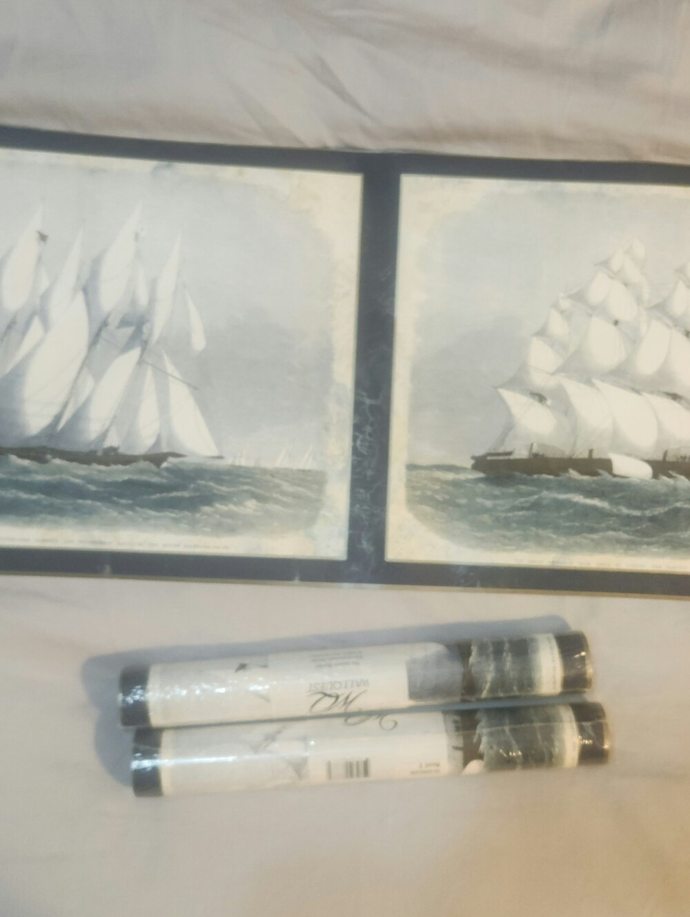 Vtg Wallquest Pre-Pasted Wallpaper Border Set Of 3 Nautical Ships Coastal